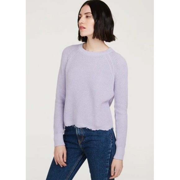 Cotton by Autumn Cashmere  Distressed Scallop Shaker  In Vapor Sweater Size XS - Picture 1 of 8